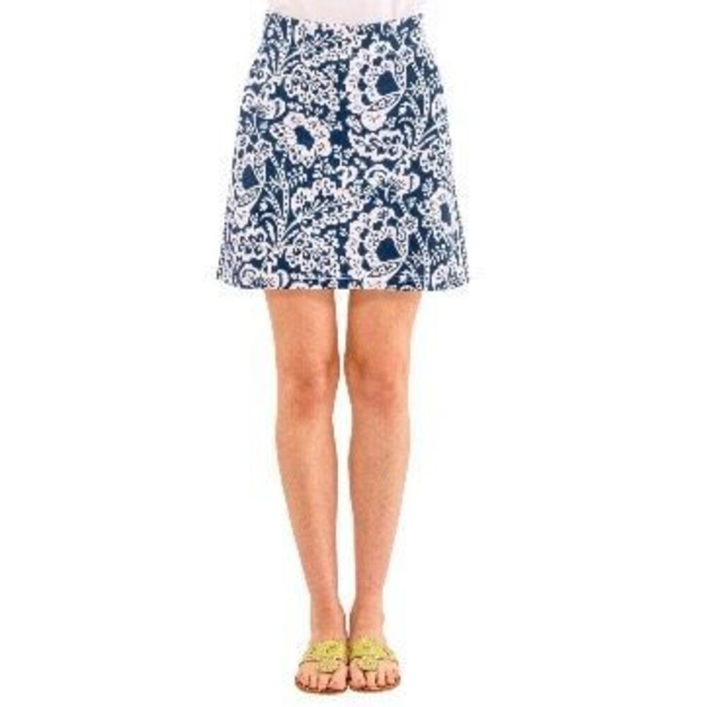 Gretchen Scott Skippy Skort Flora Navy Print A-Line Stretch Skirt Size XL